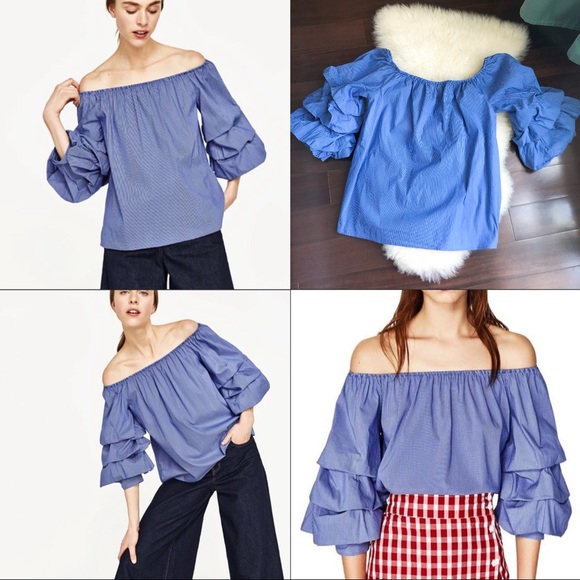 Zara off shoulder ruffle bell sleeves xs - Picture 1 of 5